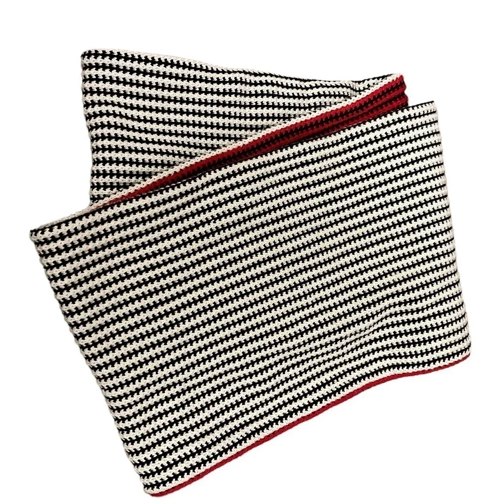 Red Black & Cream Chunky Knit Cotton Infinity Scarf